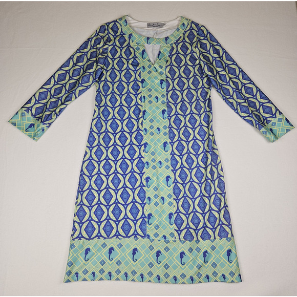 Ava Lynn Resort Dress Nautical Seahorse Colorful Peru Sundress Shift Womens M - Picture 7 of 15